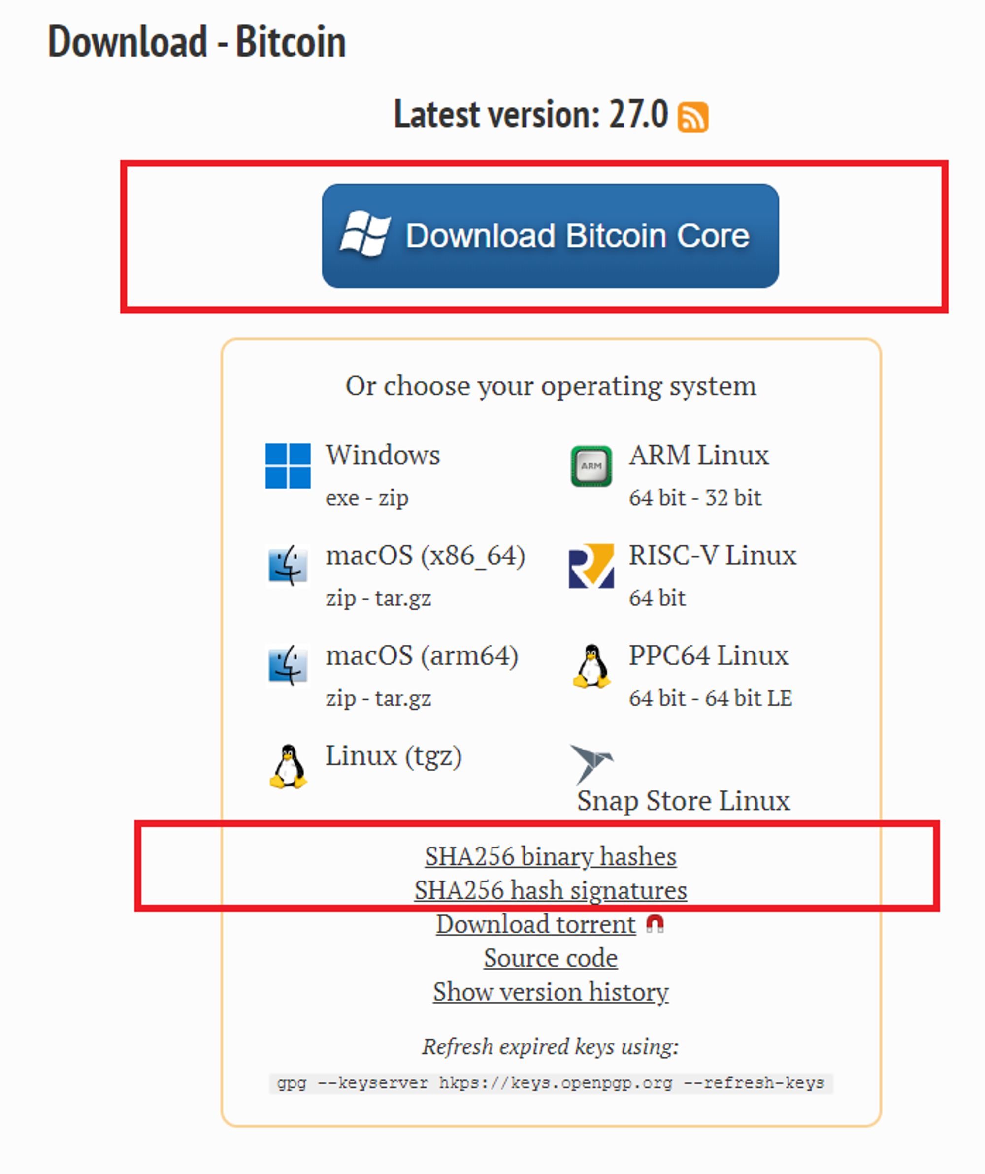 Archivos SHA256SUMS y SHA256SUMS.asc en la página de descarga