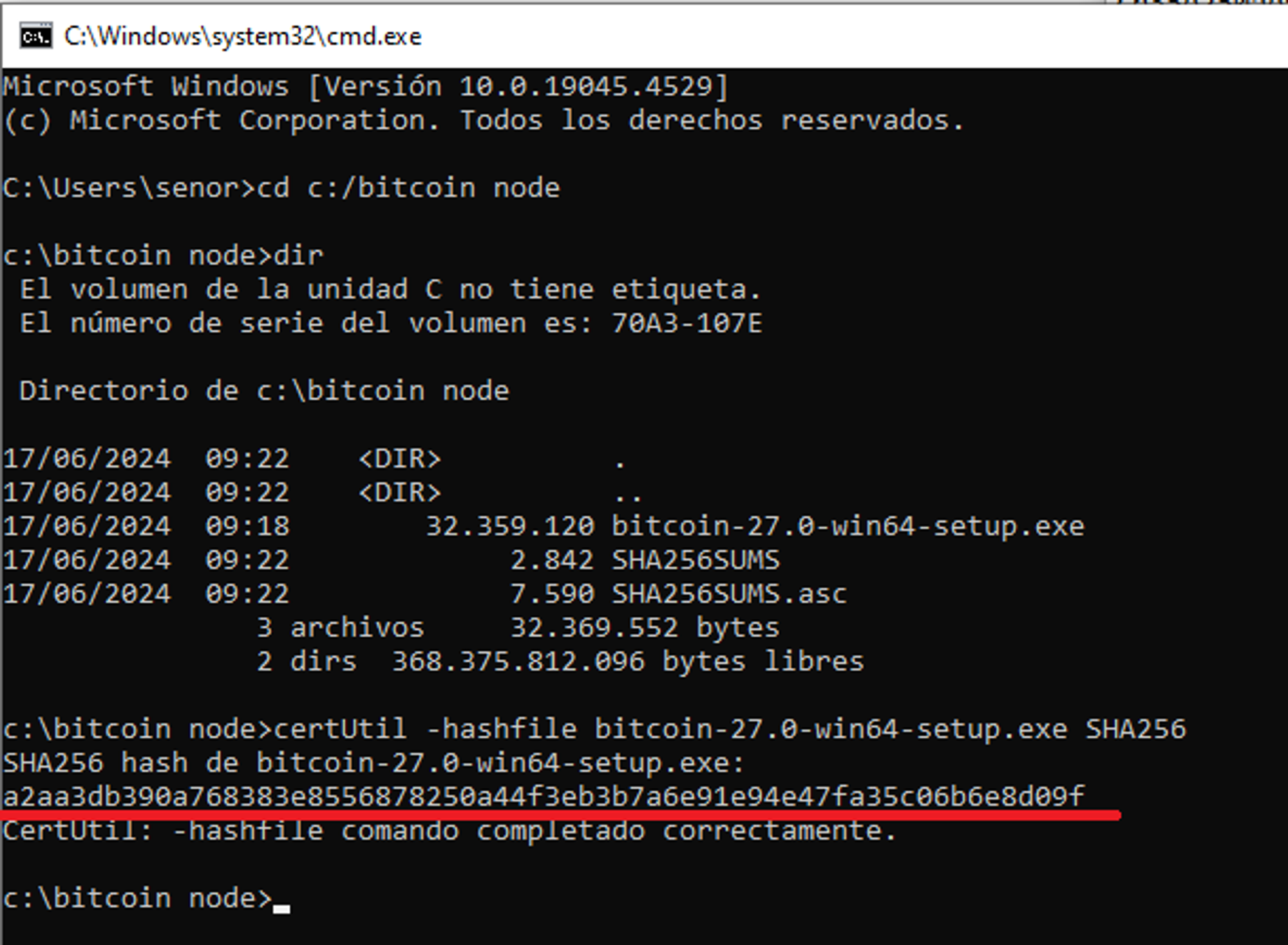 Comparación visual de checksums